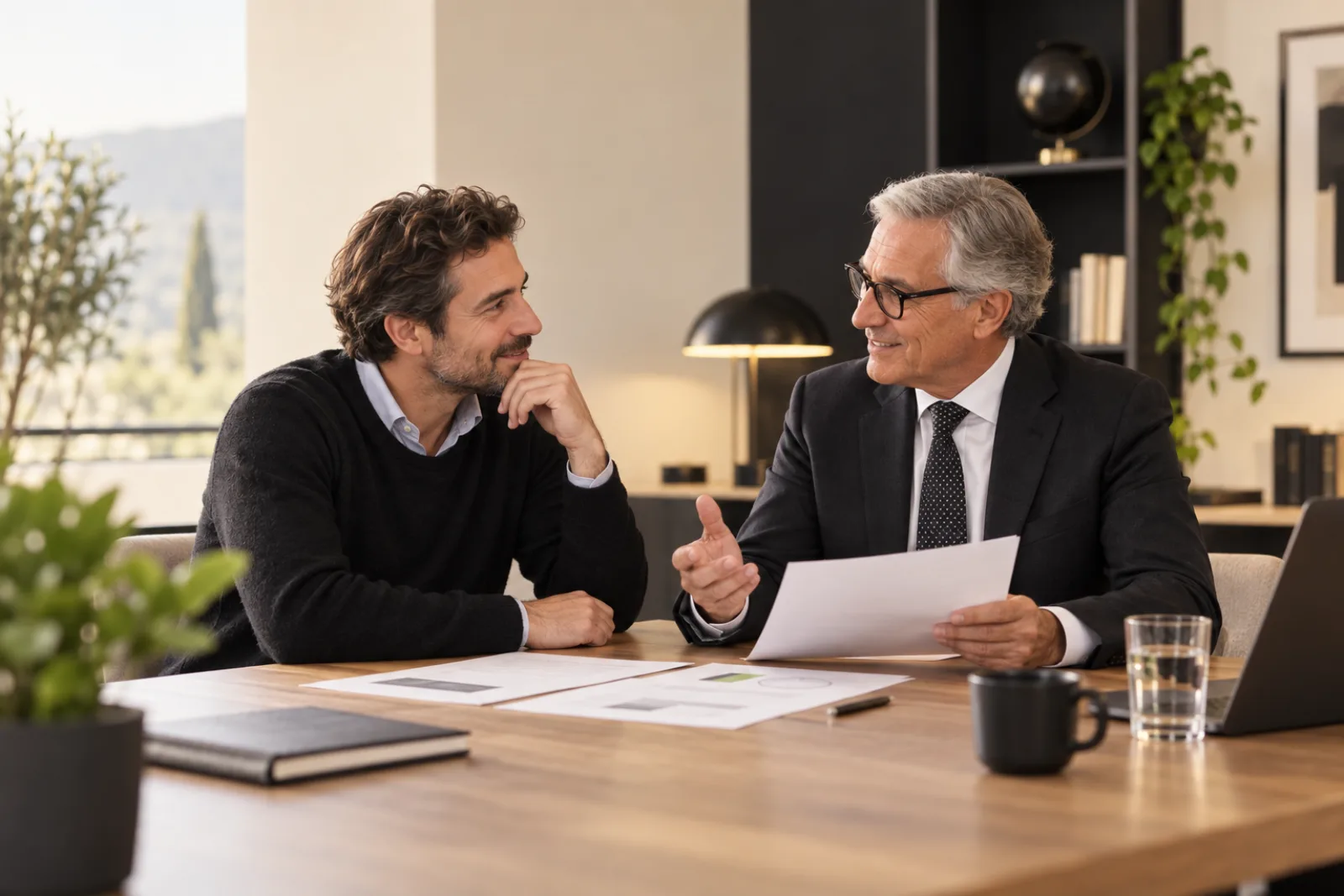 Consultant during an information interview on the sale of the fifth