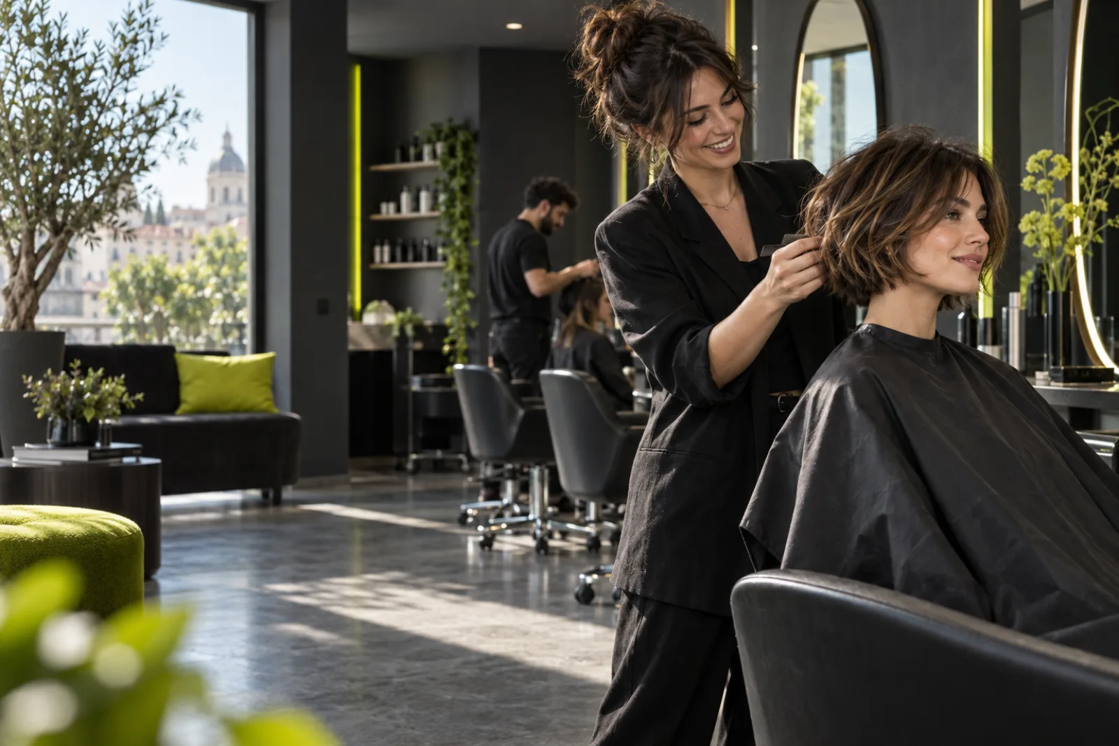 Professionista al lavoro in un salone contemporaneo